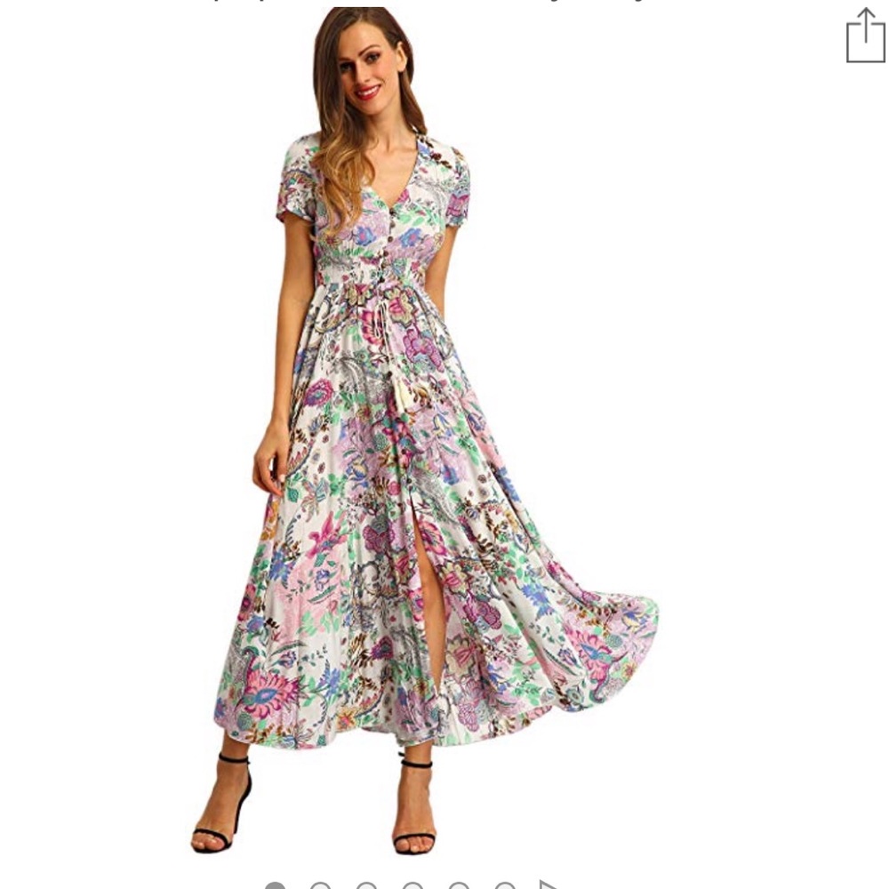 Button up floral print flowy maxi dress